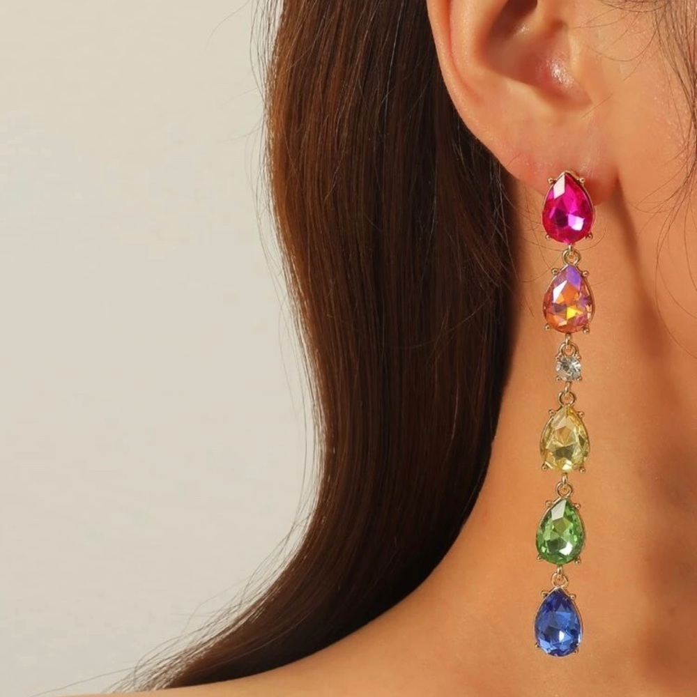 Multicolored CZ drop earrings